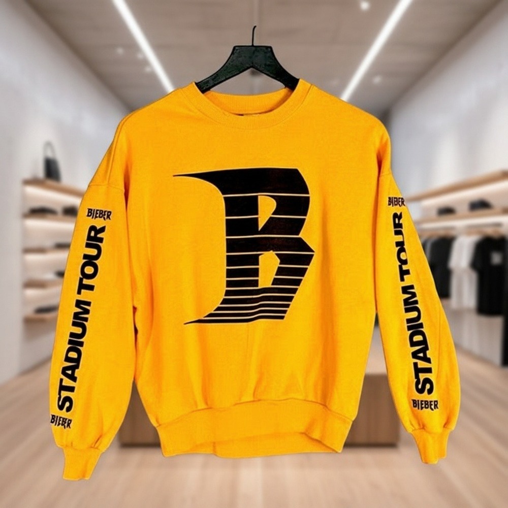 Justin Bieber Stadium Tour 2017 Yellow Crewneck Sweatshirt H&M Womens XS